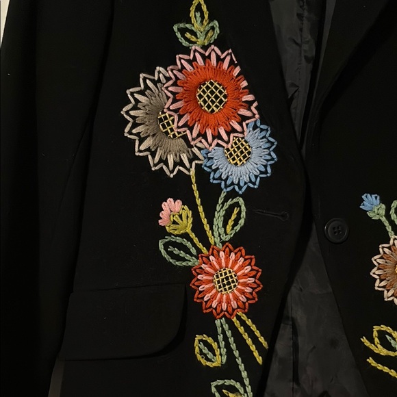 NafNaf Size 38 Floral Embroidered Black Jacket - Picture 3 of 6